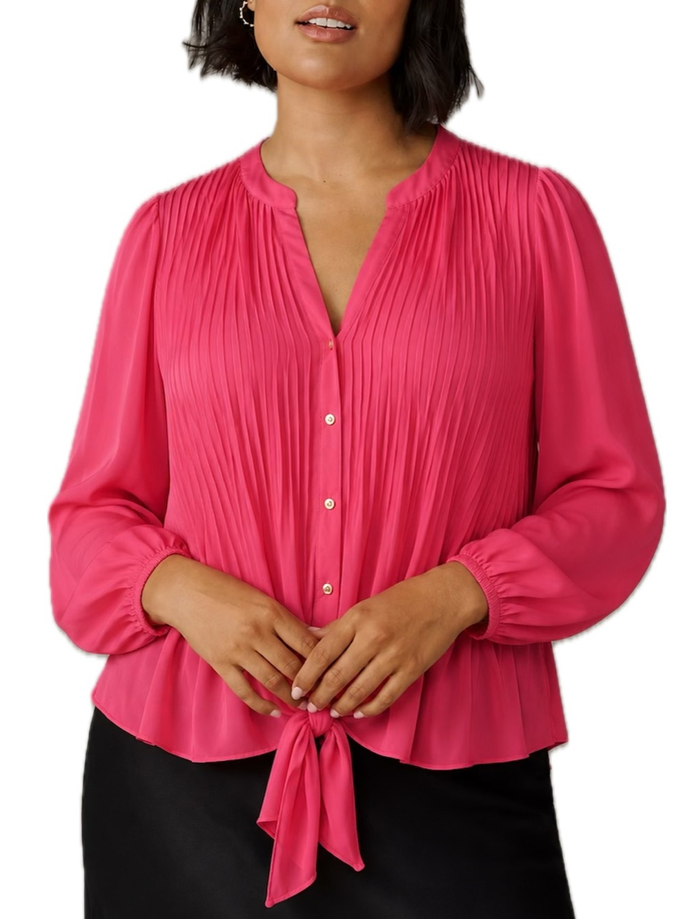 Marc New York Andrew Marc Sheer Pleated Tie Front Button Down Blouse Size XL
